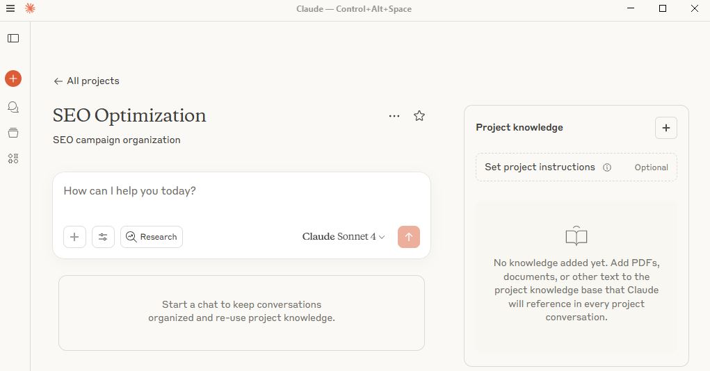 claude ai projects seo campaign organization