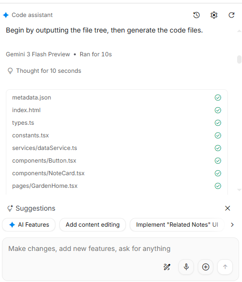 AI code assistant generating website files showing automated development workflow with file structure and technical implementation